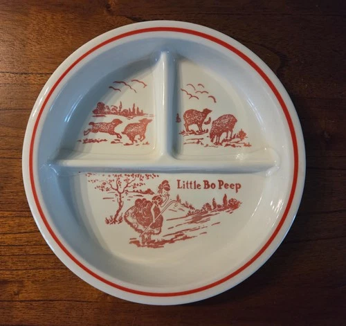 Vtg Little Bo Peep Divided Child’s Plate Milk Glass