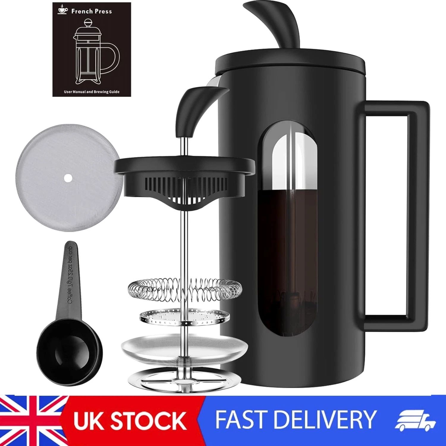 2-4 Cups Cafetiere French Press Coffee Maker - 600ML - 4 Level Filtration