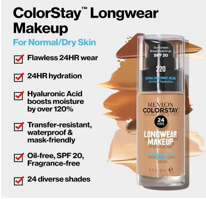 2X Revlon ColorStay 24HRS Liquid Foundation Normal Dry Skin SPF 20 YOU CHOOSE - Image 2 of 2