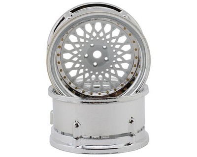 DS Racing Element Mesh 1/10 Drift Wheels (White w/Chrome Lip & Gold Rivets)