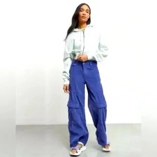 Urban Outfitters BDG Pants Womens Size 25 Blue Corduroy Cargo Wide Leg Baggy Y2K