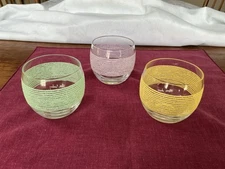3 VINTAGE MID CENTURY MODERN Roly Poly Spaghetti String Low Ball Glasses EUC
