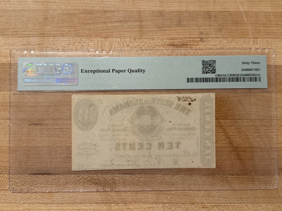 State of Alabama 1863 10 Cents PMG 63 EPQ – Confederate Treasury Fractional - Image 2 of 2