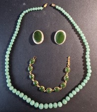 Jade Halskette 2 Ohrclips und Armband