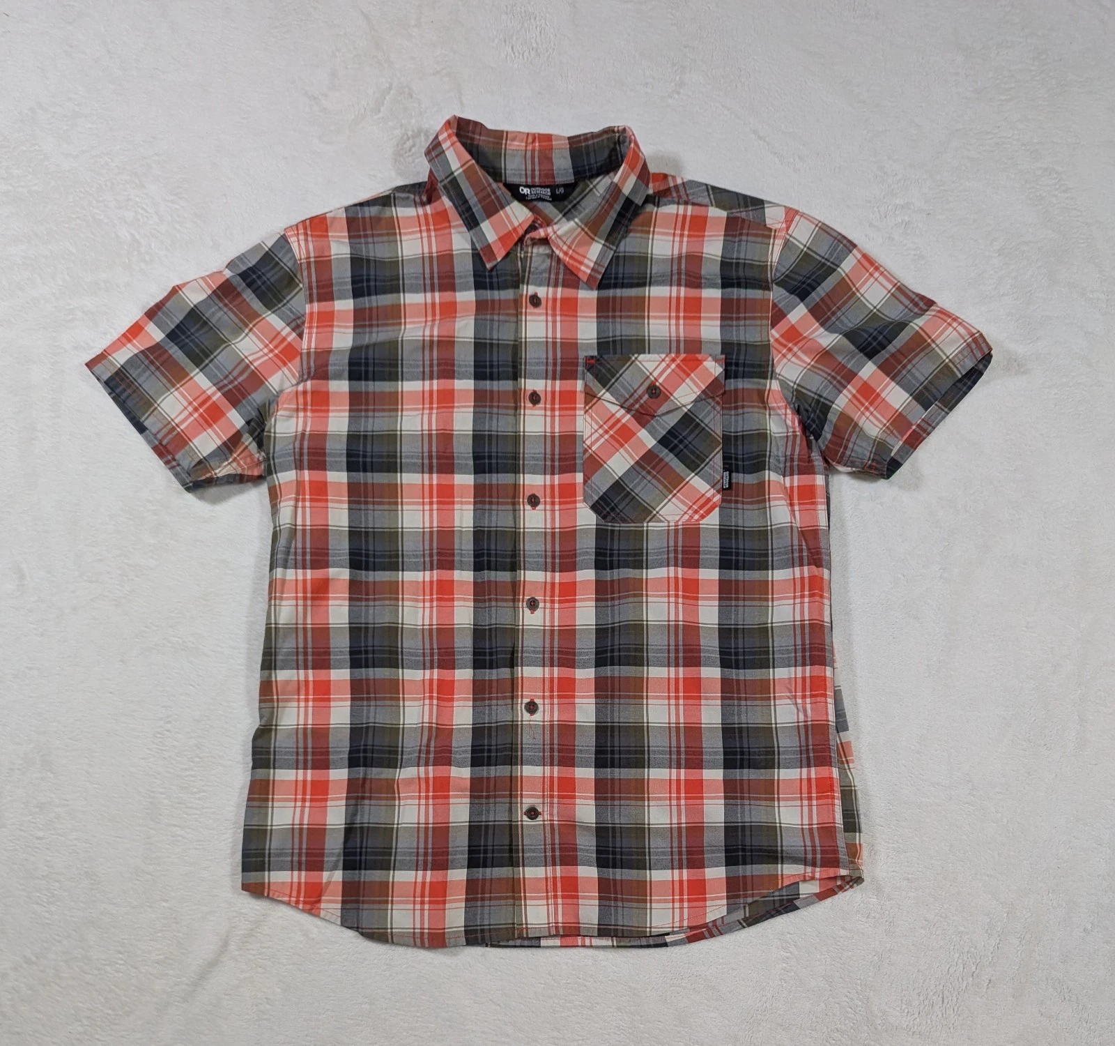 Outdoor Research Button Up Shirt Mens Large Multicolor Plaid Short Sleeve Hiking