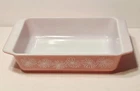 Vintage PYREX  Glass 2 Qt PINK DAISY Space Saver Casserole Dish # 575 B