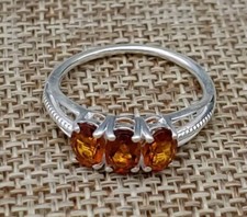STERLING SILVER RING GENUINE CITRINE 7.25 PRONG SET 3 OVAL STONES India