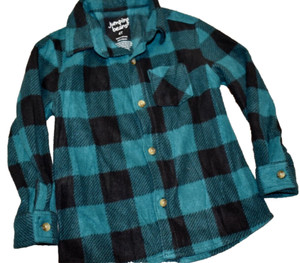 K8 !WOW! JUMPING BEANS 4T Boys Green Fleece Plaid button Up Long Sleeve Shirt