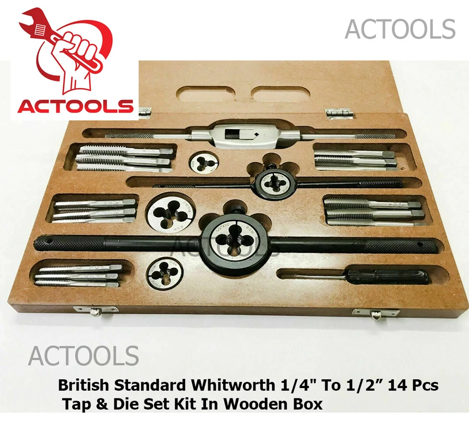 British Standard Whitworth 1/4" a 1/2” Juego de grifos y troqueles Kit 14 piezas ACTOOLS EE. UU. Foto 2 de 4