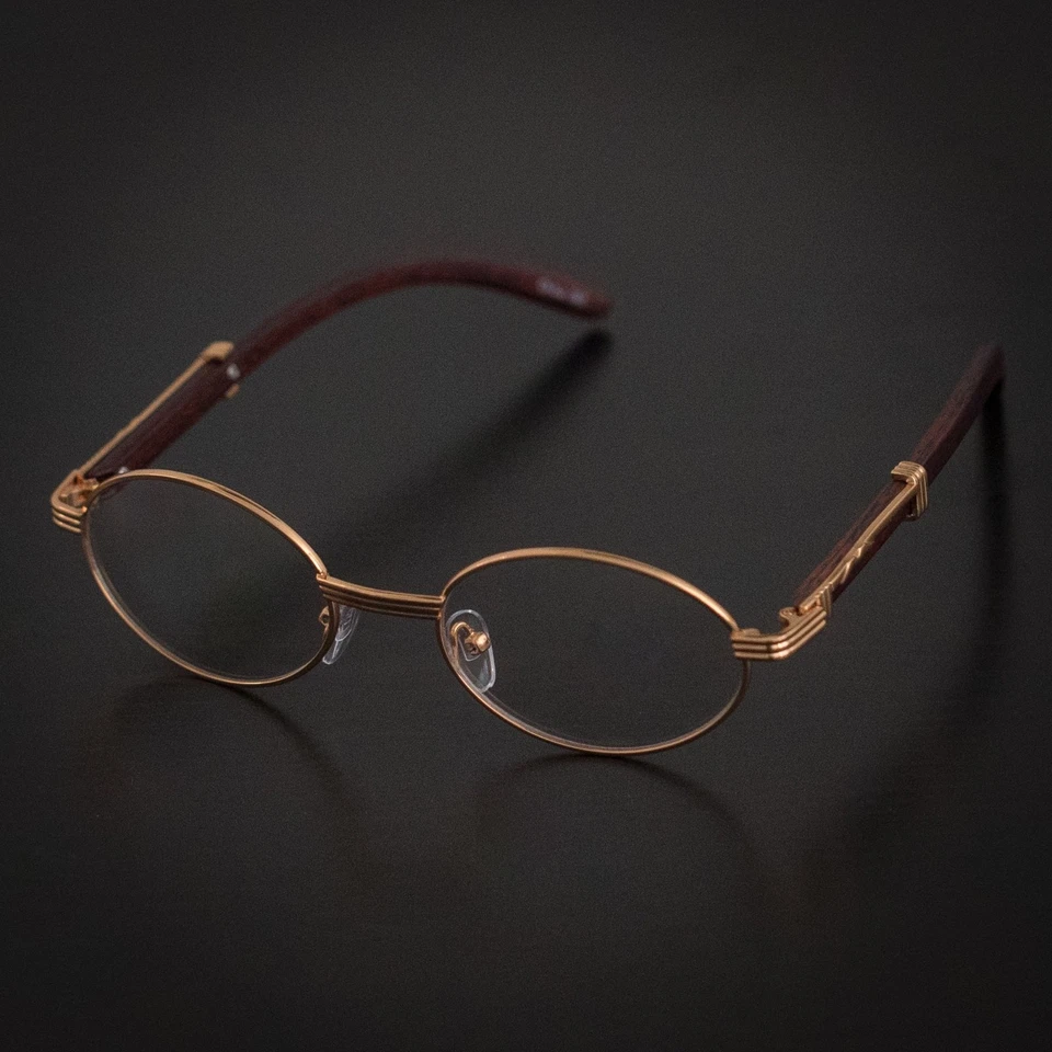 Men's Vintage Yellow Gold Frame Clear Lens Wood Grain Retro Hip Hop Glasses - Image 3 of 3