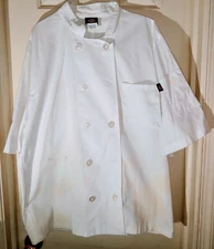 Men's White Medium Chef Cook Coat Uniform !made by Dickies. Stains