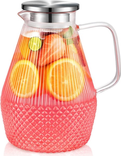 Wasserkaraffe 2.4L Glaskaraffe Borosilikatglas Deckel HitzebestäNdig-image