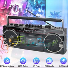 Retro Boombox Cassette Player Recorder AM/FM Radio Bluetooth Way Speaker System