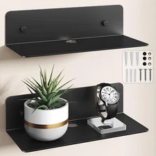 Floating Shelves 9 Inch Metal Wall Mounted Set of 2 Black - Easily Expand Wal...