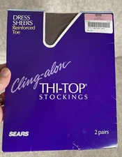 Vintage Sears Cling-alon Thi-Top Stockings Petite Smoky Taupe New Open Package