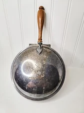 Silver Plated Silent Butler Crumb Catcher Etched Horse Motif on Lid Wood Handle