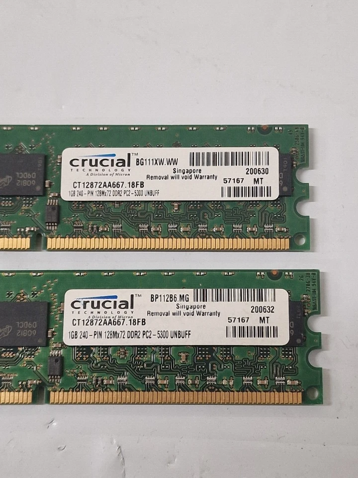 2 x 1GB DDR2-667 PC2-5300E Non-Reg ECC RAM MT18HTF12872AY-667B3 HP 384705-051 - Image 3 of 4