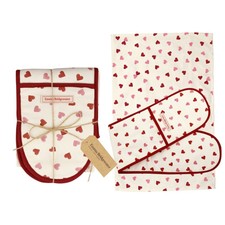 Emma Bridgewater Pink Hearts Double Oven Glove and Tea Towel Set, 100% Cotton