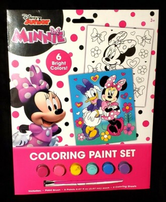 Disney Junior Minnie Coloring Paint Set  Includes 2 Paint Sheets, Brush & Paint
