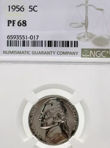 1956 5c JEFFERSON NICKEL PROOF NGC PF68 EXCELLENT EYE APPEAL PORTRAIT LBL #1436