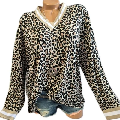 Zwillingsherz Tunika Bluse Damen Shirt Leo Muster Langarm S bis XL (1 631) NEU