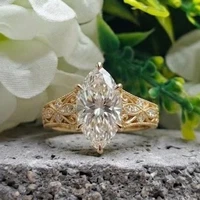 3.8CT Marquise Moissanite Wedding Engagement Ring In 14K Yellow Gold Plated