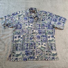 Harley Davidson Hawaiian Shirt Men's XL Blue Green Honolulu Hawaii USA Made