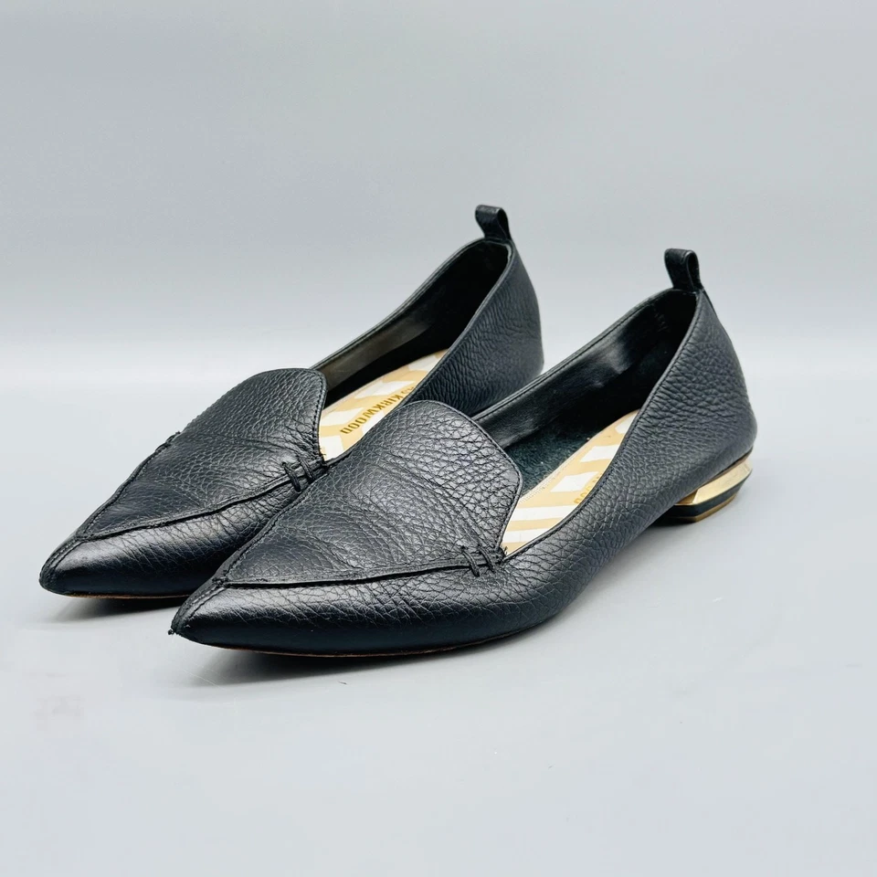 Nicholas Kirkwood Zapatos Mujer 5.5 Negro Cuero Mocasín Beya Punta Dorado Foto 4 de 4