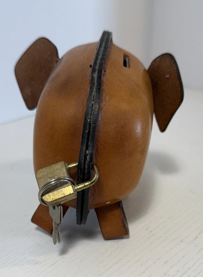 Vintage Original Kounoike Brown Leather Elephant Coin Bank Made in Japan - Image 3 of 4