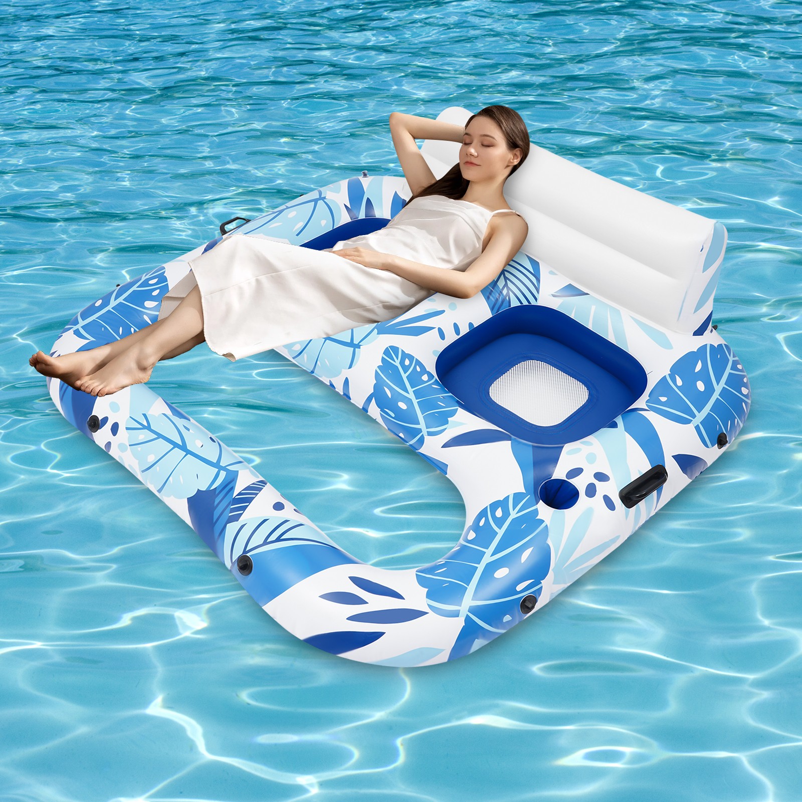2 Personas Isla de Natación Bronceado Piscina Sillón Inflable Isla de Baño para Adultos