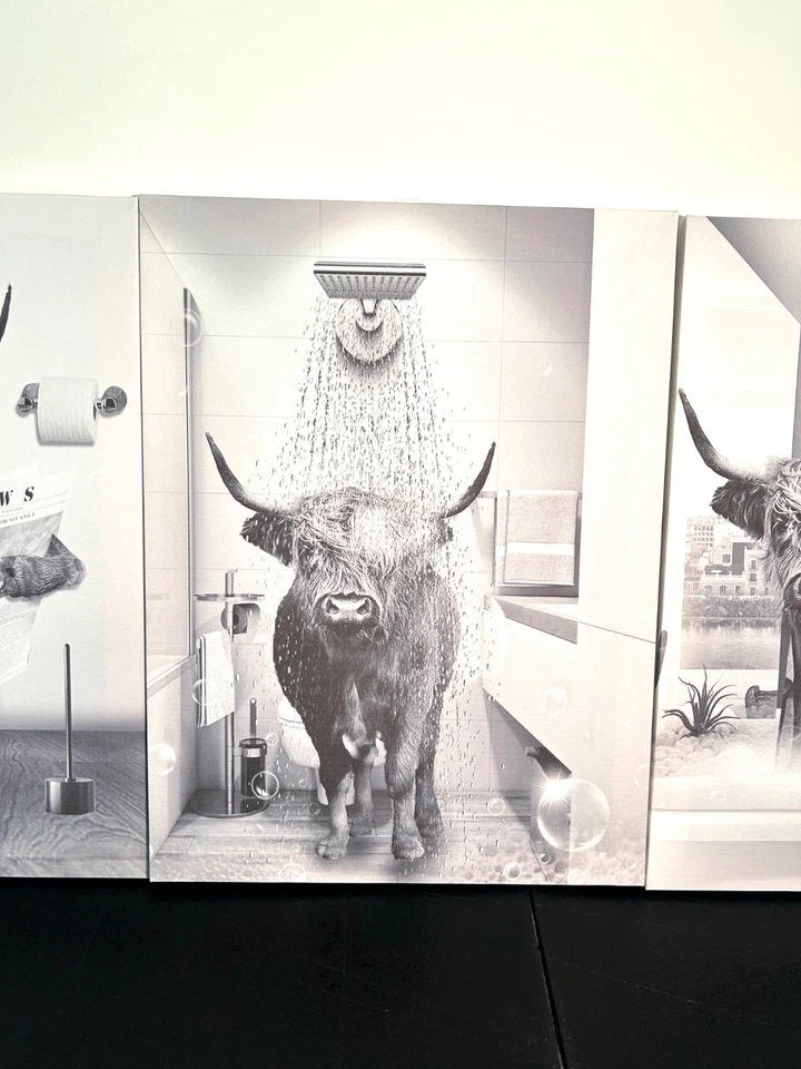 A Morning In A Bull's Life 4 Pack Wall Art Canvas 15 x 12 Inches Each - Image 3 of 4