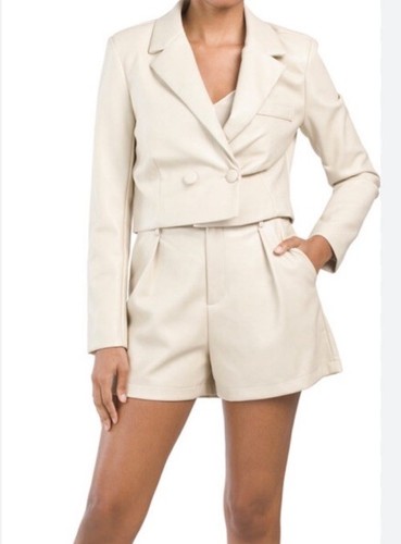 7 For All Mankind Cropped Vegan Leather Blazer Jacket Size Small *EUC* - Afbeelding 1 van 9