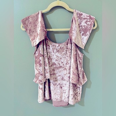 SHOW ME YOUR MUMU Rosalie Ruffle Blush Pink Crushed Velvet Top Women's extra sm