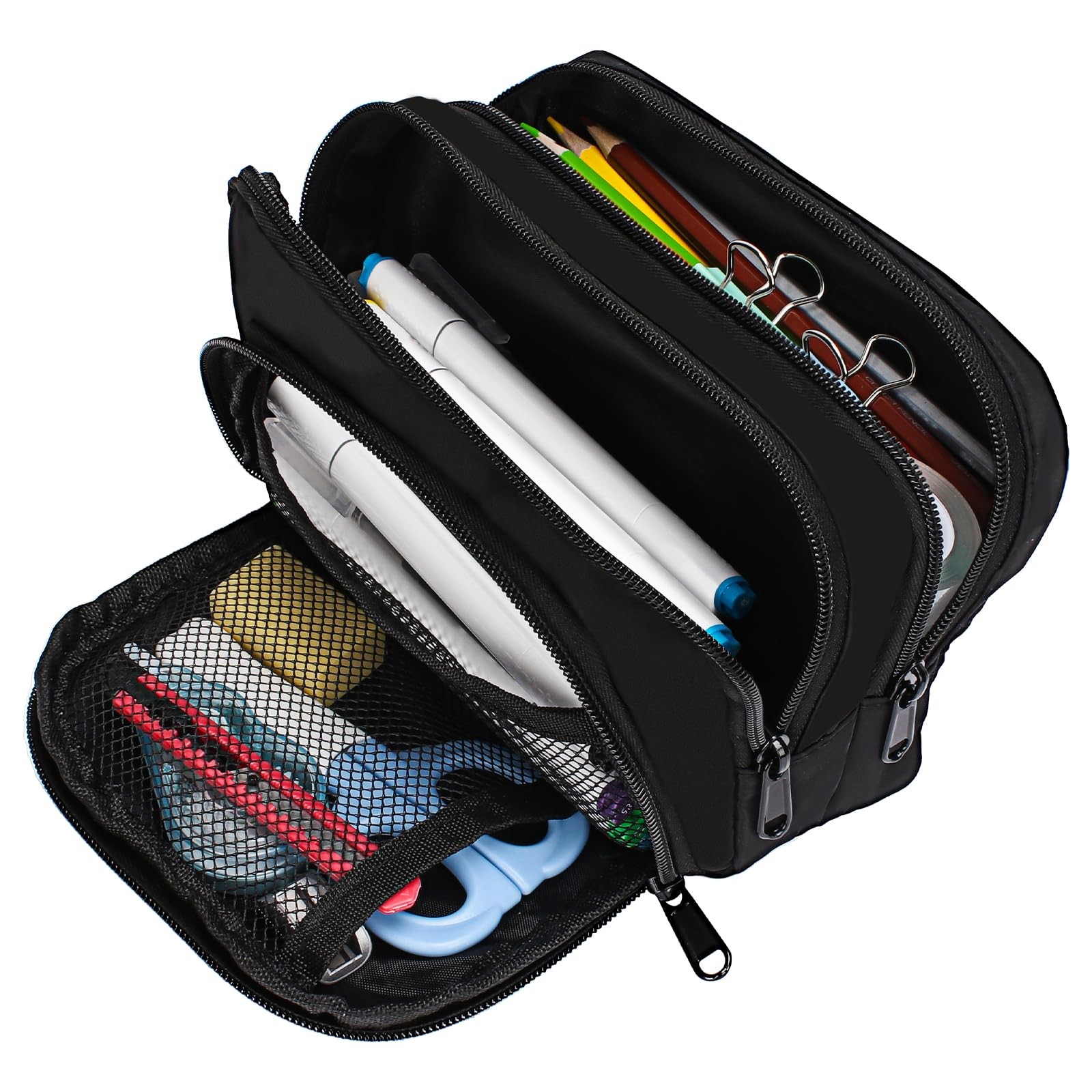 Euqvunn Black Pencil Case, Large Capacity Pen Case with 3 Compartments, Stationery Pouch for School & Office Supplies - Image 6