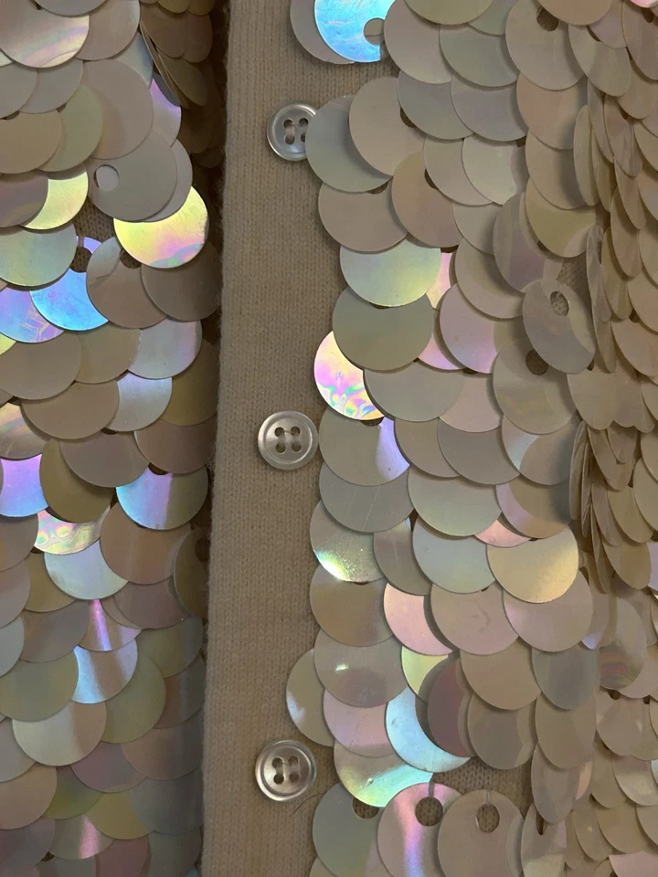 Suéter Cárdigan Norma Kamali Vintage ~ Lentejuelas Iridiscentes Grandes Lana de Cordero ~ Med Foto 3 de 4