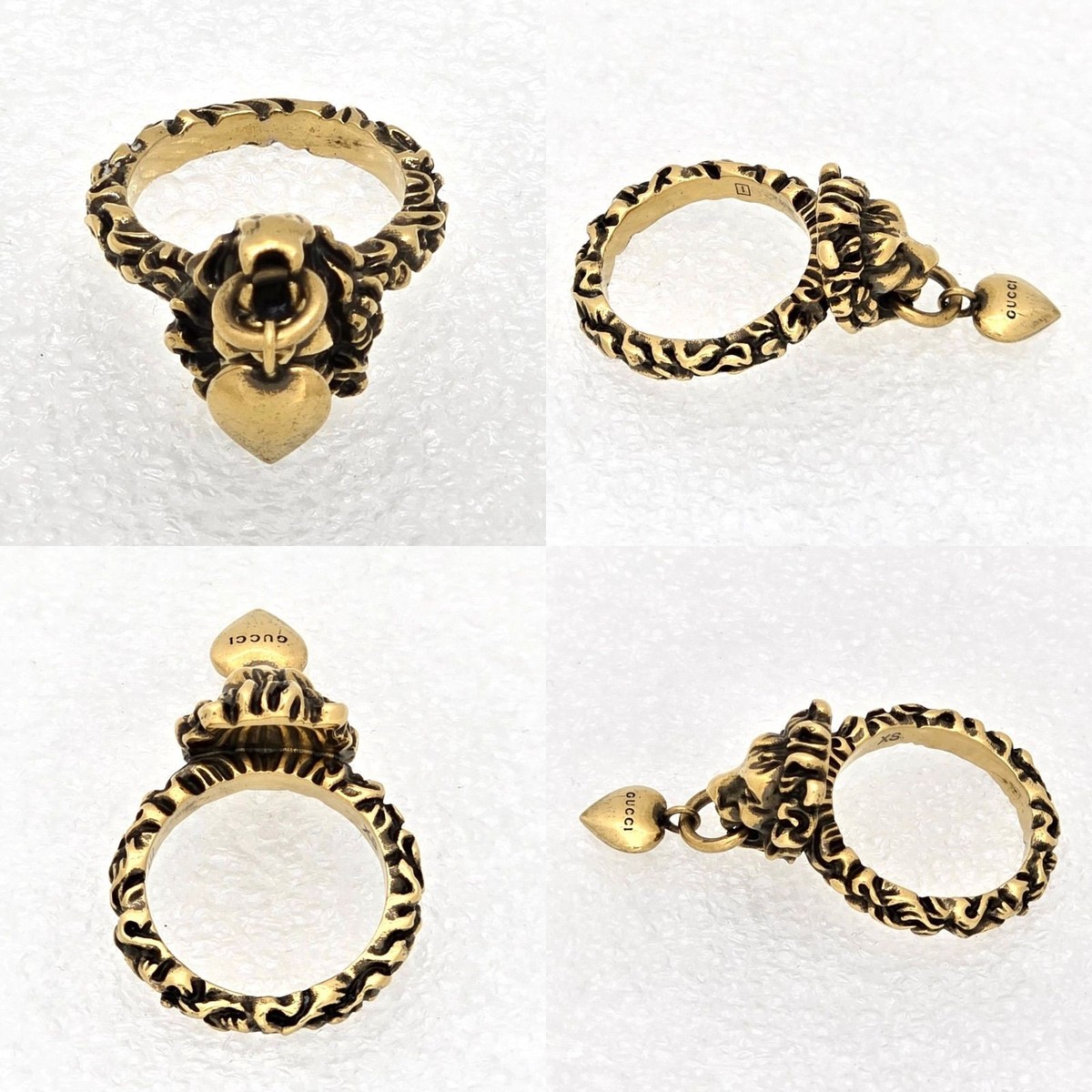GUCCI ライオンリング ハートチャーム XS GUCCI Lion Head Heart Ring XS Size US5 Gold Metal Antique