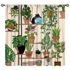 Cat Curtains Cartoon Cute Animals Boho Potted Art Printed Blackout Window Dra...