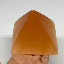 683g, 3.4"x3.6" Orange Selenite/Satin Spar Pyramid Crystal @Morocco, B24190