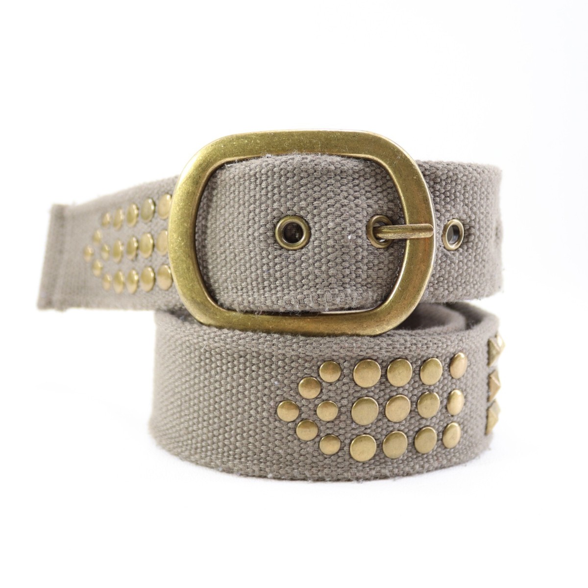 Rocker Biker Belt Women M Khaki Green Brass Tone Studded 