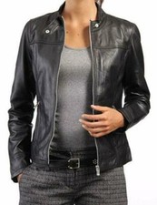 New Women Lambskin Real Leather Jacket Motorcycle Black Slim Fit Biker Jacket