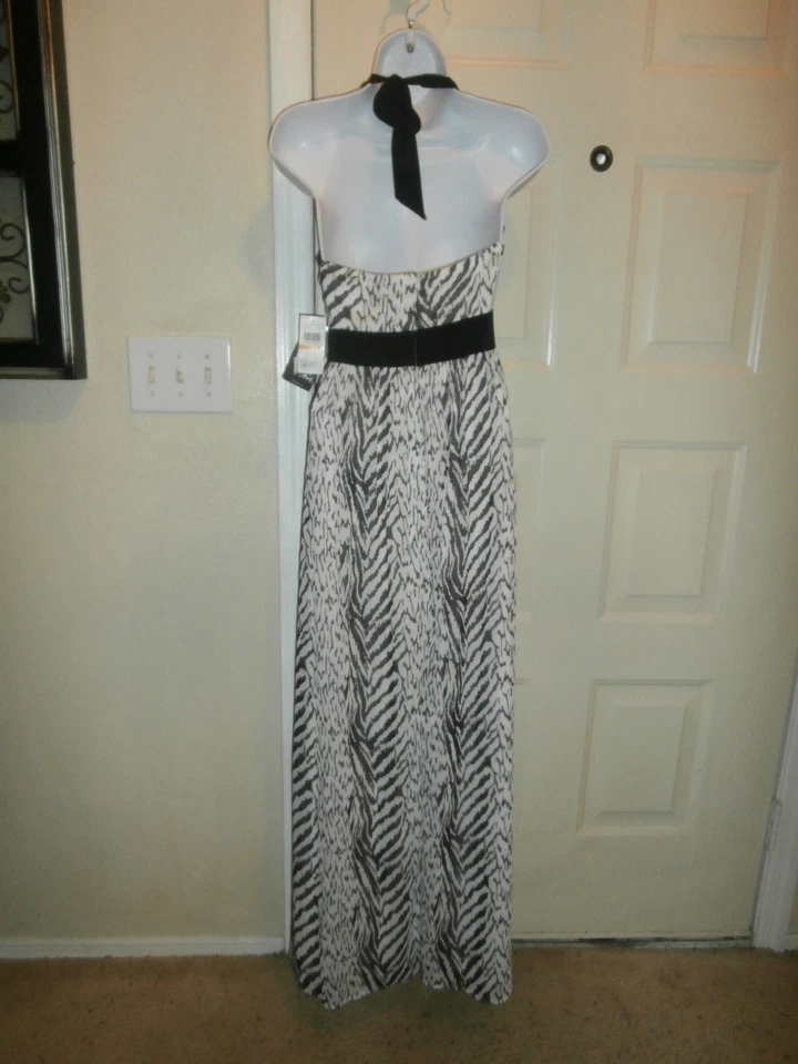 НОВЫЙ LOVE TEASE МАКСИ ПЛАТЬЕ SZ 3 МАЛЕНЬКИЙ ЧЕРНЫЙ БЕЛЫЙ С ПОДКЛАДКОЙ ЖИВОТНОЕ ПЕЧАТИ - Изображение 3 из 4