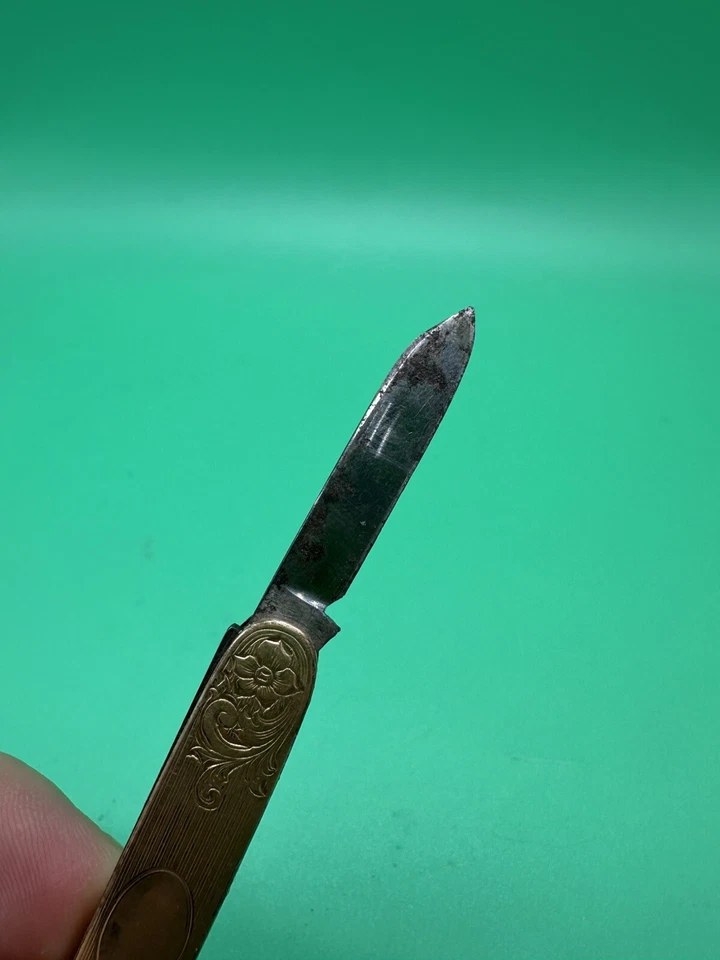CUCHILLO BOLÍGRAFO PLEGABLE KEENE CUTLERY CO. BOLSILLO DE 2 HOJAS RARO Antiguo ORO 14K Foto 2 de 4