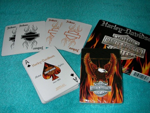 2006 HARLEY-DAVIDSON 2 Decks of Playing Cards~Flames American Eagle H-D Shield