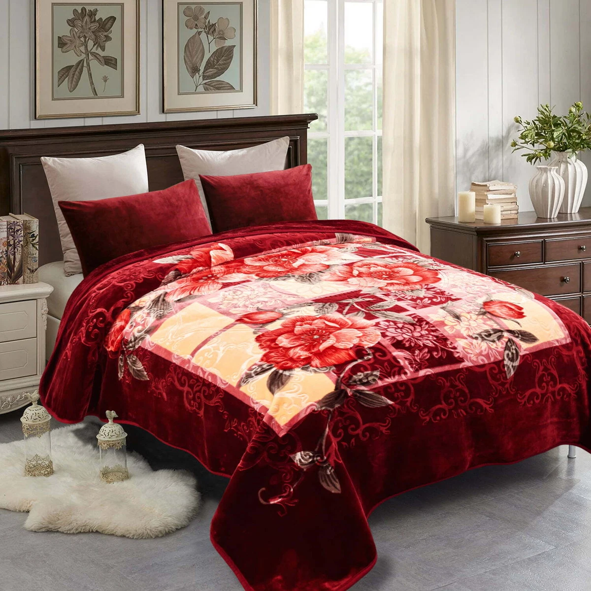 Fleece Bed Blanket Throw Heavy Thick Soft Warm Winter Room King Plush Home  Red | eBay