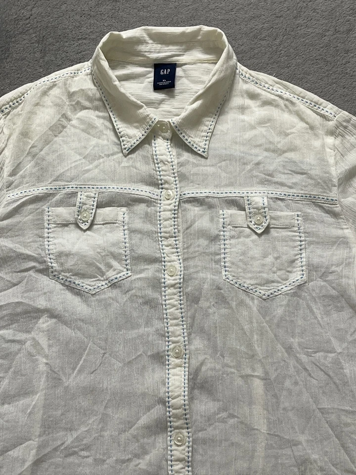 Top de lino Gap para mujer talla XL blanco con botones Preppy manga larga silencioso de lujo Foto 2 de 4