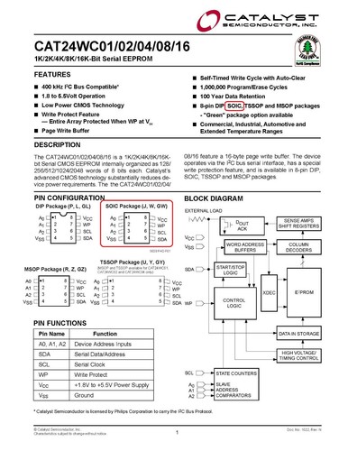1/5/10 piezas 24WC02JI 2 kbit serie EEPROM 2 cables catalizador de bus I2C SOIC 2,5-5,5V - Imagen 2 de 5