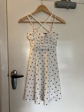 Pretty Little Thing Cross Back Strappy Polka Dot Mini Dress Black White Size 6