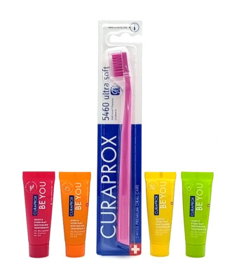 Curaprox CS 5460 Zahnbürste ultrasoft Pink + 4x BE YOU 10 ml