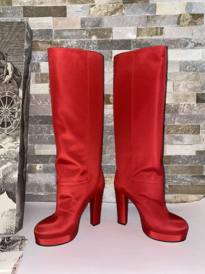 *BNIB* GUCCI -  Red Britney Platform Satin Boots - 37.5