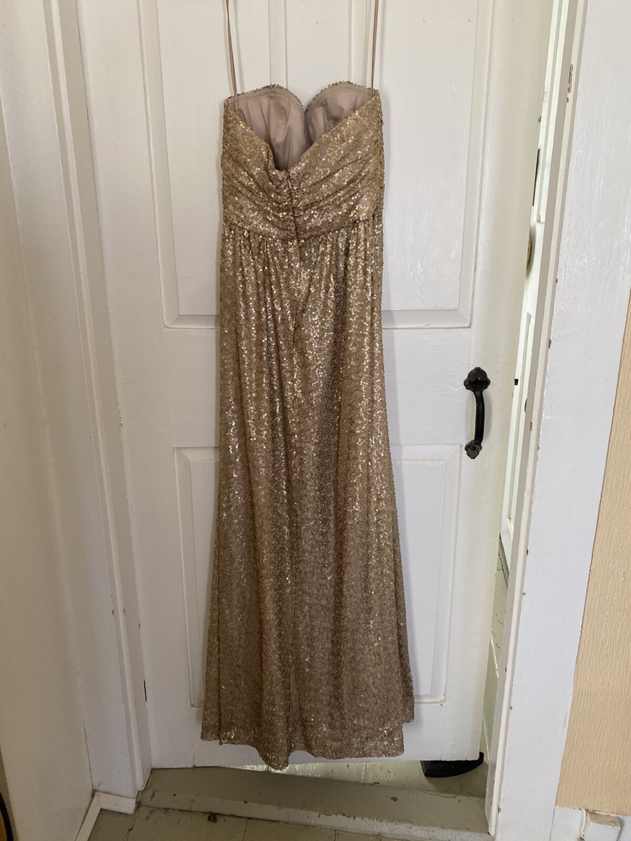 Women's Amsale 'London' Sequin Tulle Strapless Column Gown, Size 2 - Metallic